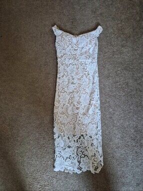 missguided white lace midi dress KSTM Sleeveless Eyelet Lace Midi Dress With Crew Neck And A-Line Silhouette Perfect For Summer Garden Parties,M